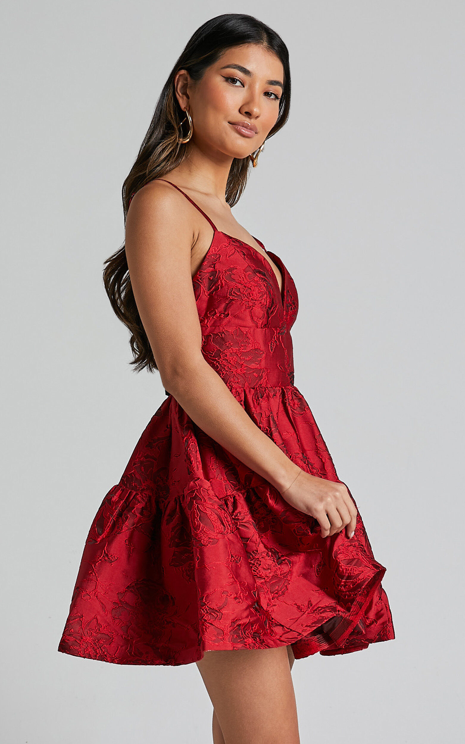 red fit and flare dress